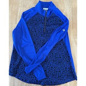 Greg Norman Women's Golf 1/4 Zip Long Sleeve Shirt  Sz XL Bright Blue Print